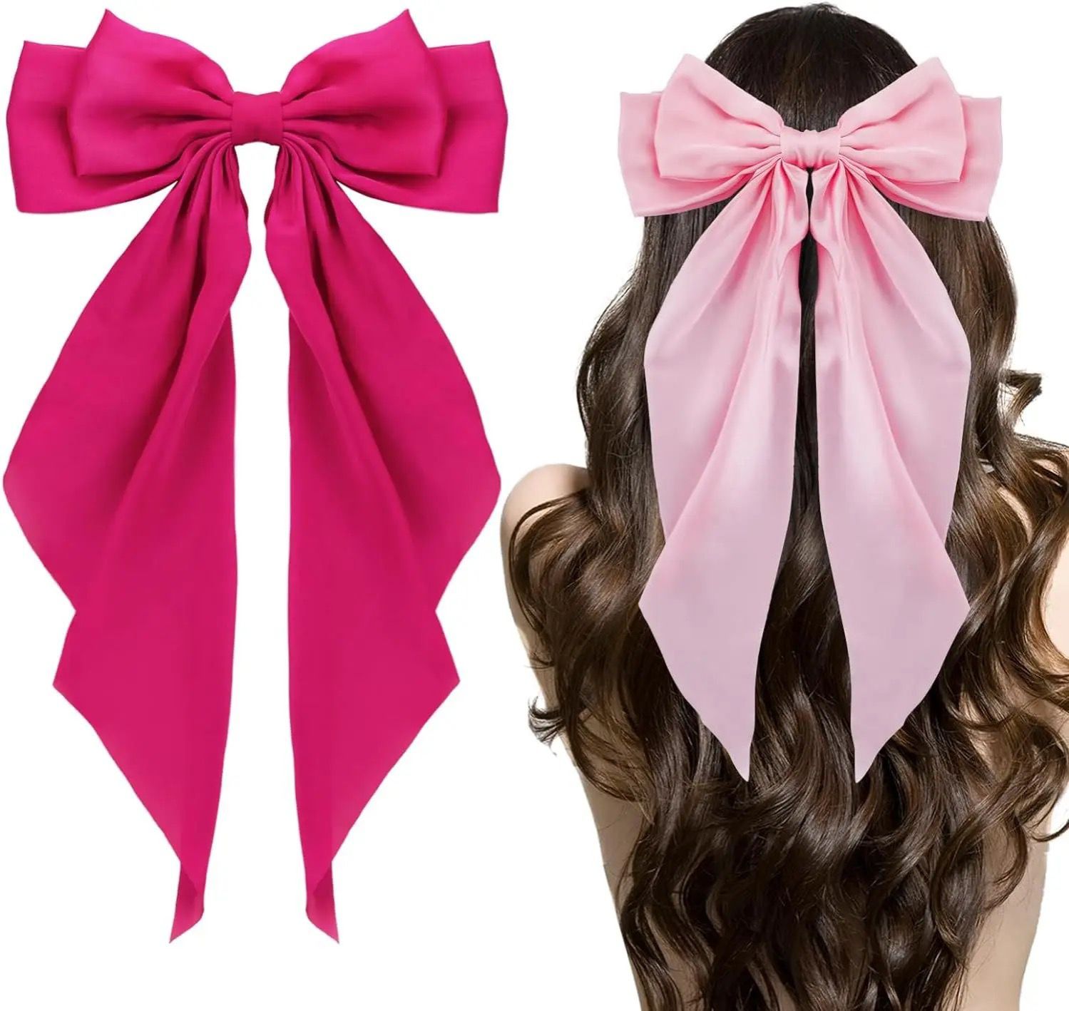 Big Bow Silk Satin Coquette Baddie Bow Knot Hair Clips for Women Trendy Hair Bow Large Sweet Barettes Bow French Barettes Hair Clips for Thick Thin Hair Grosgrain Bowknot Aesthetic Hair Ribbons