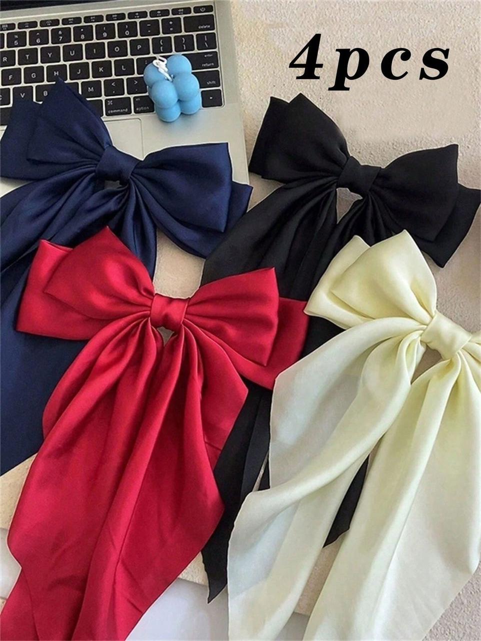 Big Bow Silk Satin Coquette Baddie Bow Knot Hair Clips for Women Trendy Hair Bow Large Sweet Barettes Bow French Barettes Hair Clips for Thick Thin Hair Grosgrain Bowknot Aesthetic Hair Ribbons