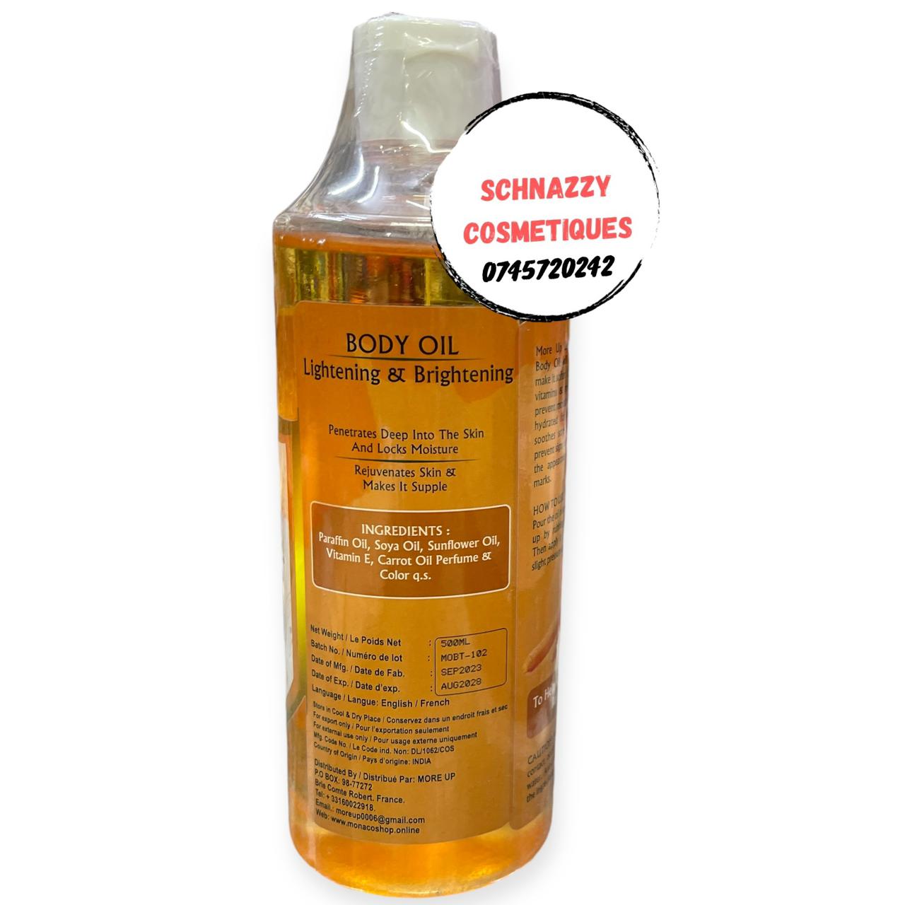 Organic Lightening Brightening Body Oil with Carrot Oil Soya & Sunflower Oil & Vitamin E Makes Skin Supple Penetrates Deep & Locks in Moisture Prevent Signs of Aging & Appearance of Scars Stretchmarks