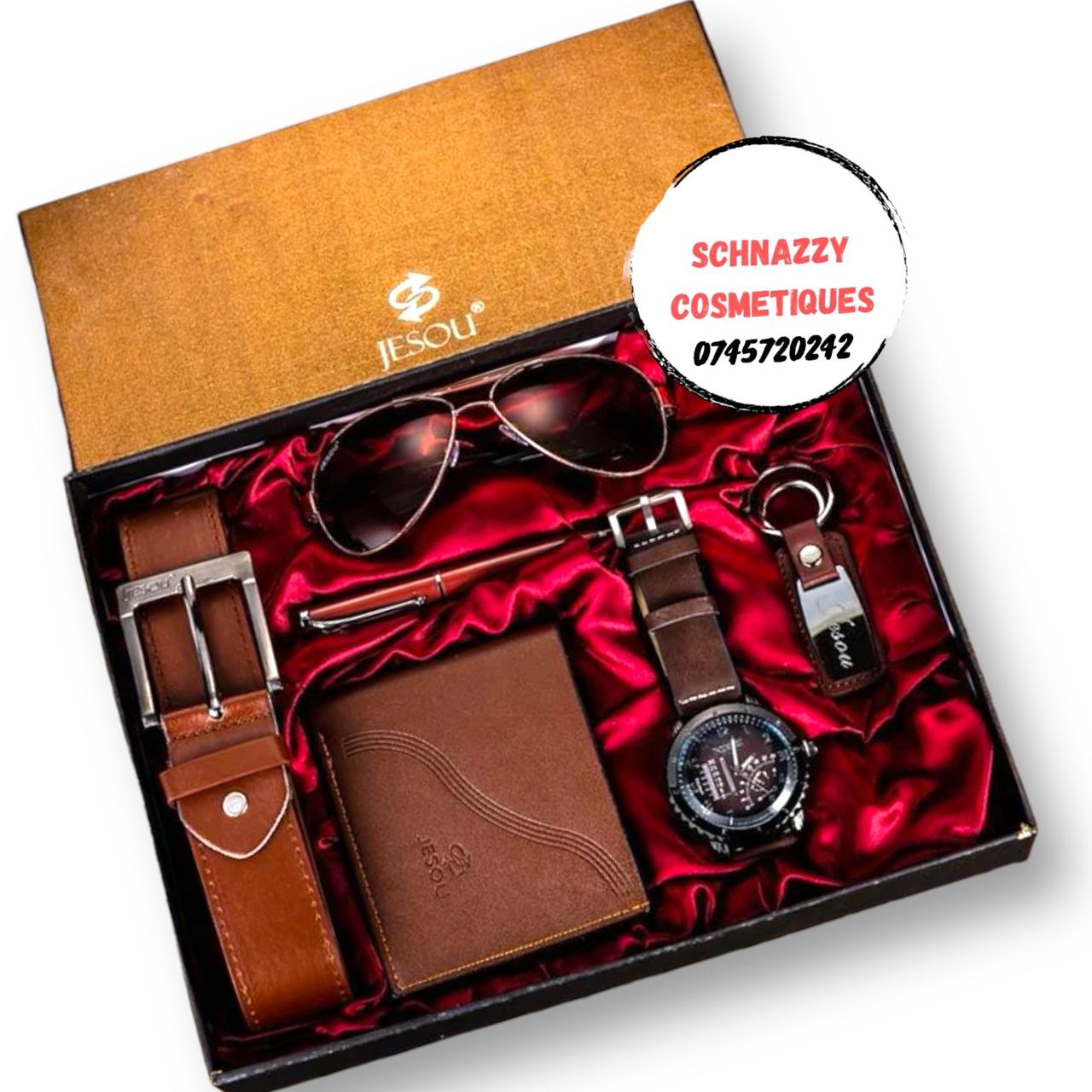 Valentine Sale JESOU Classic Men Luxury Gift Set Sunglasses + Belt + Watch + Wallet + Keychain Man Gift Dad Gift Husband Gift Boyfriend Gift Male Gift Christmas Valentines Gifts HAPPY FATHERS DAY GIFT
