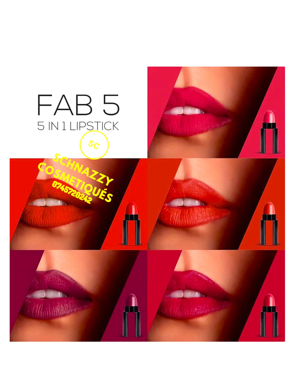 Fab 5 (5 in 1 Lipstick) ARSENAL LIPPIE LIP KIT Exciting Shades All You Need In One Stick Mini Bullet Size Lippies in 5 Trendy Shades Suits All Skin Tones and Makeup Looks New Arrival Lipstick Lipgloss view 7