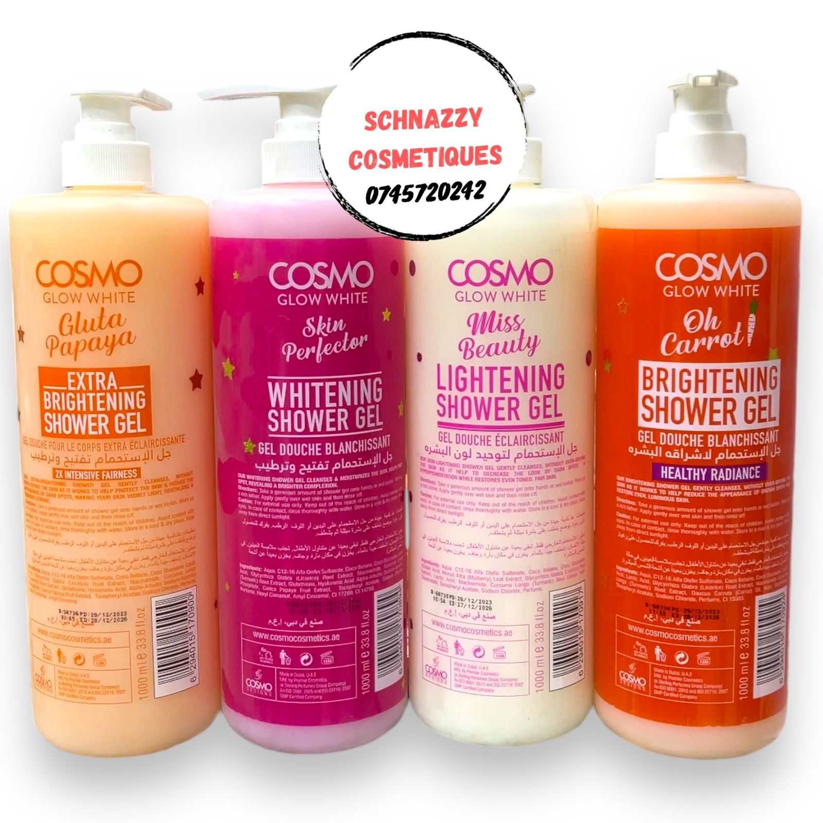 1000ml (1pc) COSMO GLOW WHITE Brightening Shower Gel So white with Cosmo Glow White Gel Douche Blanchissant