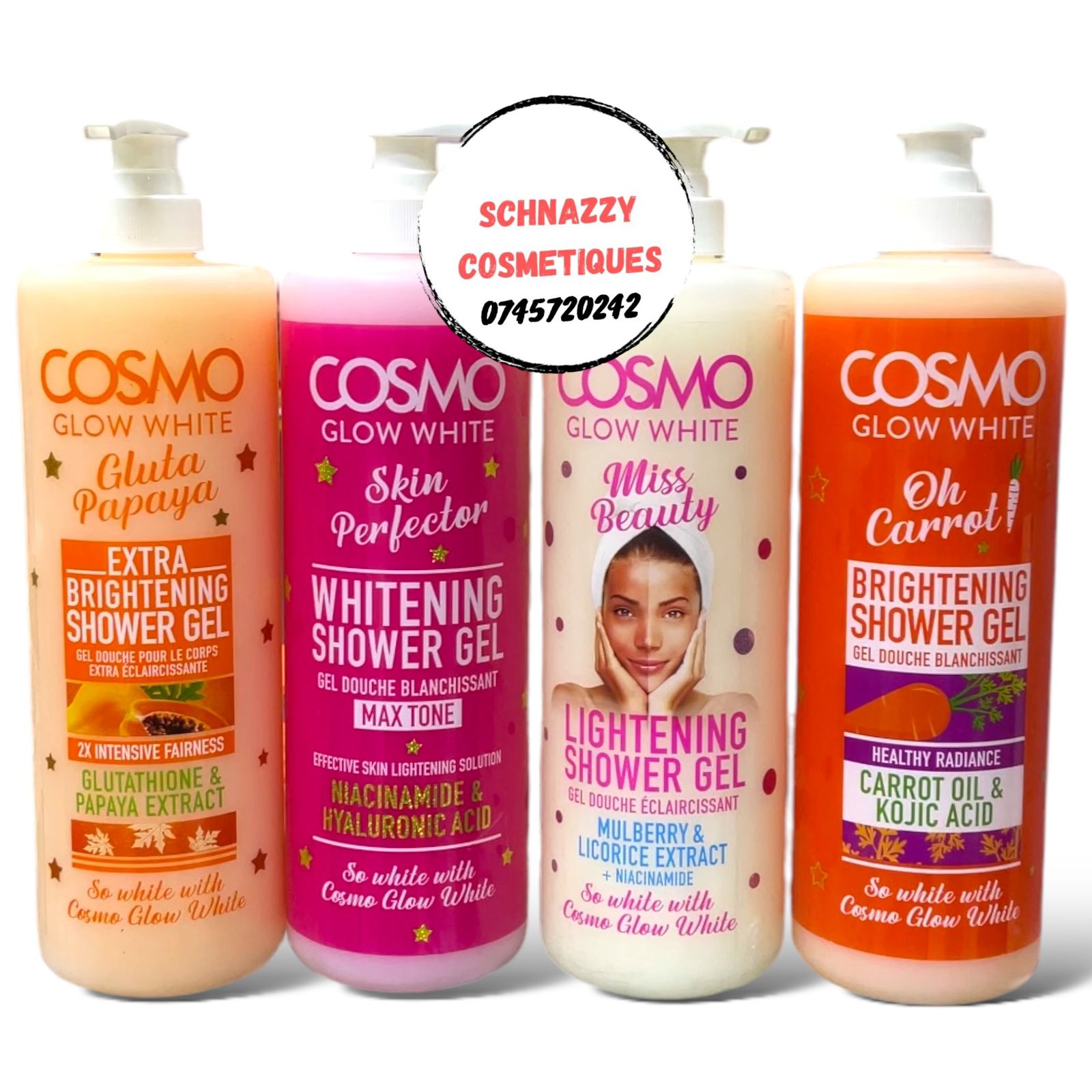 1000ml (1pc) COSMO GLOW WHITE Brightening Shower Gel So white with Cosmo Glow White Gel Douche Blanchissant