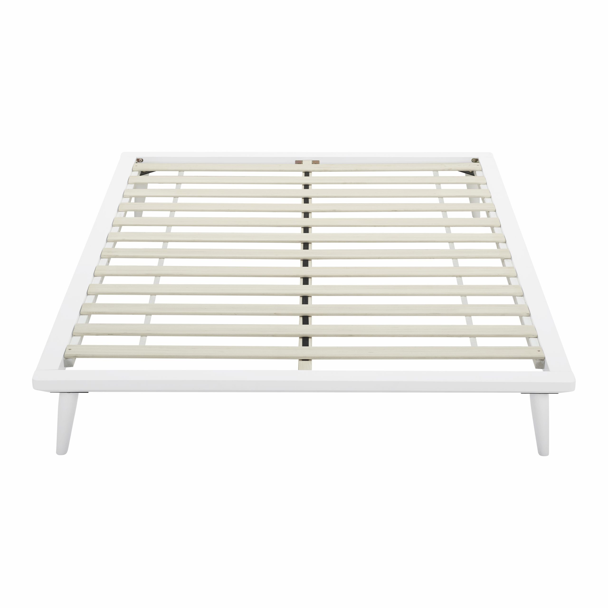 TinyTimes 2-Meter Long Full Size Platform Bed Frame without Headboard, Wood Foundation with Silent Slats for Enhanced Support, Easy Assembly, White