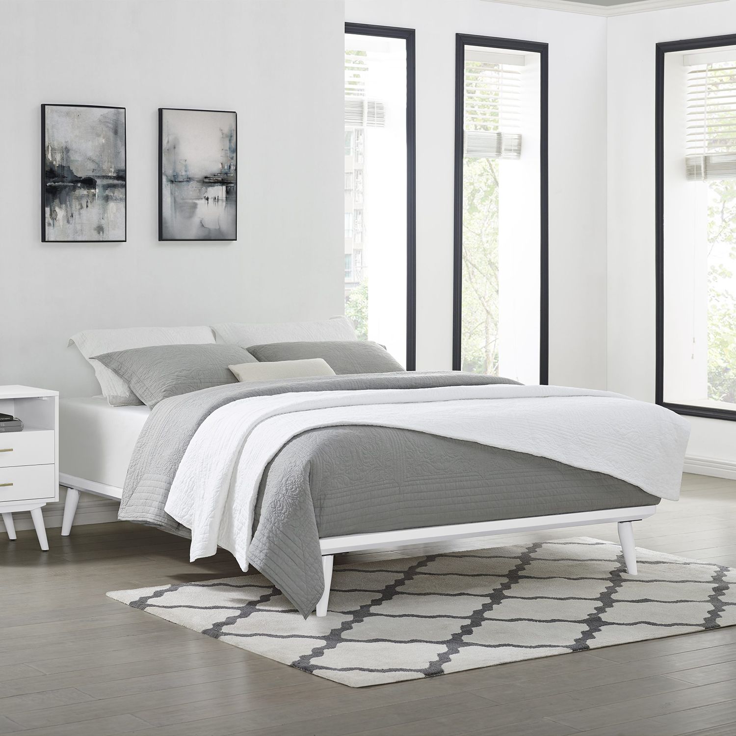 TinyTimes 2-Meter Long Full Size Platform Bed Frame without Headboard, Wood Foundation with Silent Slats for Enhanced Support, Easy Assembly, White