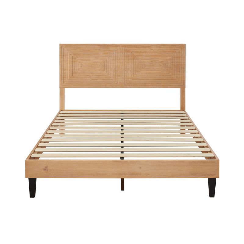 TinyTimes Mid Century Modern Solid Wood Platform Bed,King Size Bed Frame with Adjustable Height Headboard, Wood Slat Support Bed Frame, Bed Frame No Box Spring Needed