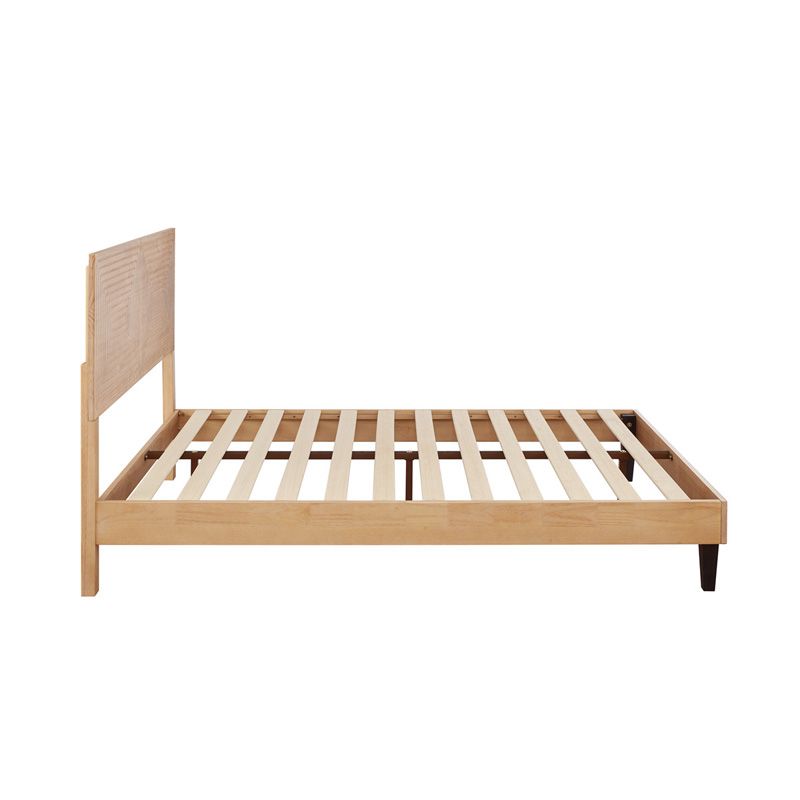 TinyTimes Mid Century Modern Solid Wood Platform Bed,King Size Bed Frame with Adjustable Height Headboard, Wood Slat Support Bed Frame, Bed Frame No Box Spring Needed