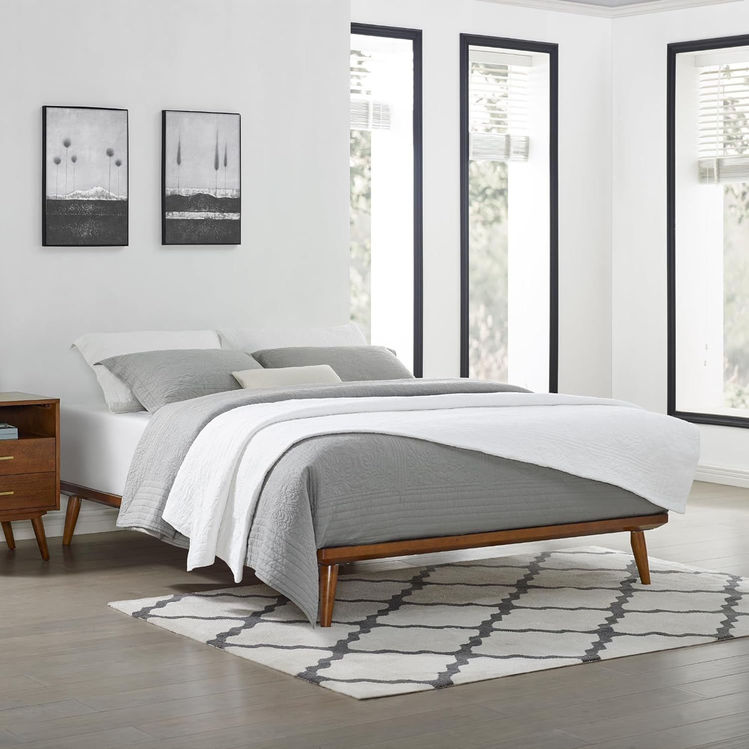 TinyTimes 2-Meter Long Full Size Platform Bed Frame without Headboard, Wood Foundation with Silent Slats for Enhanced Support, Easy Assembly, Brown