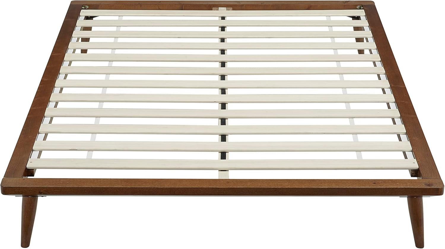 TinyTimes 2-Meter Long Full Size Platform Bed Frame without Headboard, Wood Foundation with Silent Slats for Enhanced Support, Easy Assembly, Brown