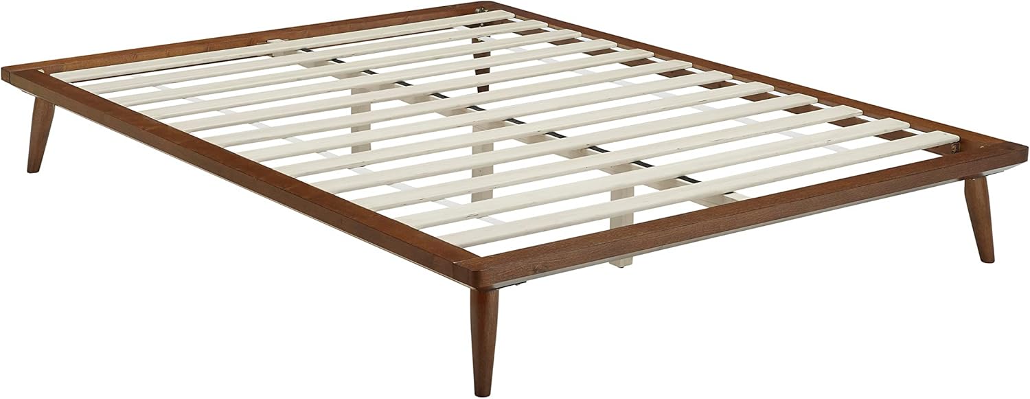 TinyTimes 2-Meter Long Full Size Platform Bed Frame without Headboard, Wood Foundation with Silent Slats for Enhanced Support, Easy Assembly, Brown
