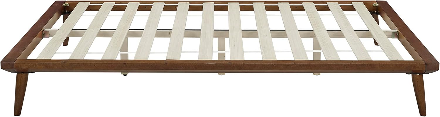 TinyTimes 2-Meter Long Full Size Platform Bed Frame without Headboard, Wood Foundation with Silent Slats for Enhanced Support, Easy Assembly, Brown