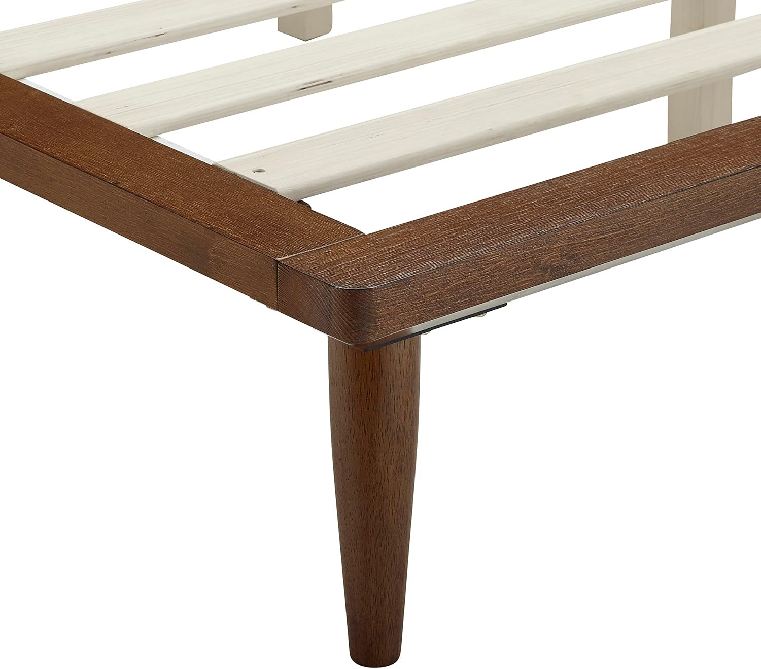 TinyTimes 2-Meter Long Full Size Platform Bed Frame without Headboard, Wood Foundation with Silent Slats for Enhanced Support, Easy Assembly, Brown