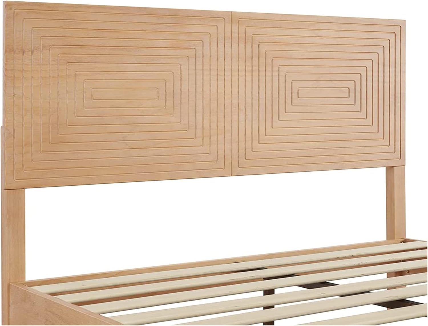 TinyTimes Mid Century Modern Solid Wood Platform Bed,King Size Bed Frame with Adjustable Height Headboard, Wood Slat Support Bed Frame, Bed Frame No Box Spring Needed