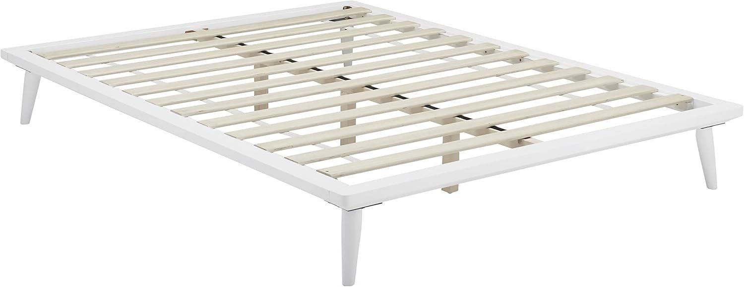 TinyTimes 2-Meter Long Full Size Platform Bed Frame without Headboard, Wood Foundation with Silent Slats for Enhanced Support, Easy Assembly, White