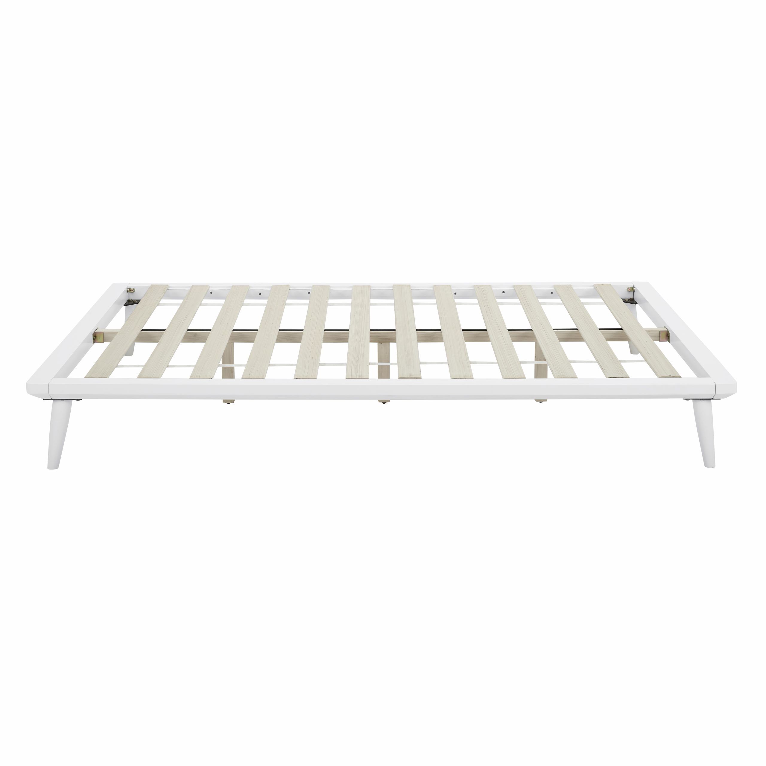 TinyTimes 2-Meter Long Full Size Platform Bed Frame without Headboard, Wood Foundation with Silent Slats for Enhanced Support, Easy Assembly, White