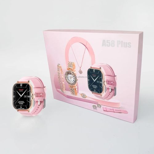 6 IN 1 Smart Watch A58 Plus with - Necklace -Earrings -Bracelet -Ring Luxury Gift Box For Women