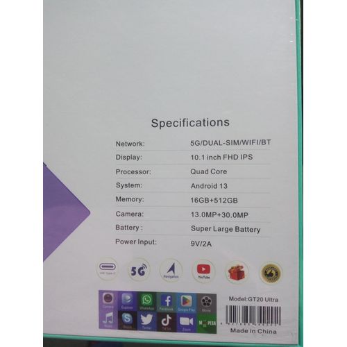 S Color GT20 PRO PC 10.1inch 6000mAh Tablet SIM 5G/WIFI/BT 16GB RAM + 512GB ROM Android 13