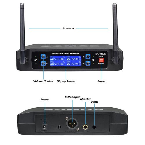 BOMGE 4-Channel Dynamic Wireless Microphone System