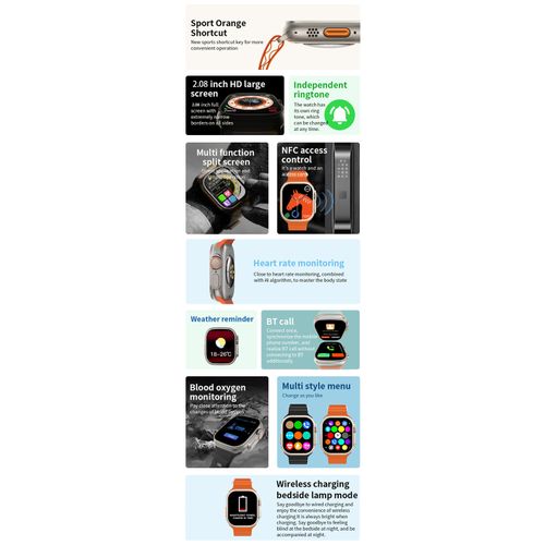 S8 Ultra Max Smart Watch 2.08 Inch, Wireless Charging