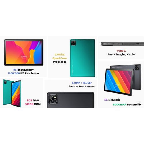 oteeto TAB 10 Pro Tablet 8000mAh 8GB RAM + 512GB ROM Single SIM 5G Network//5G Wifi//8MP Front + 13MP Rear Camera/Quad Core 2.0GHz Processor/Android 13/Includes Keyboard,Mouse,Touch Pen,OTG,Flip Cover