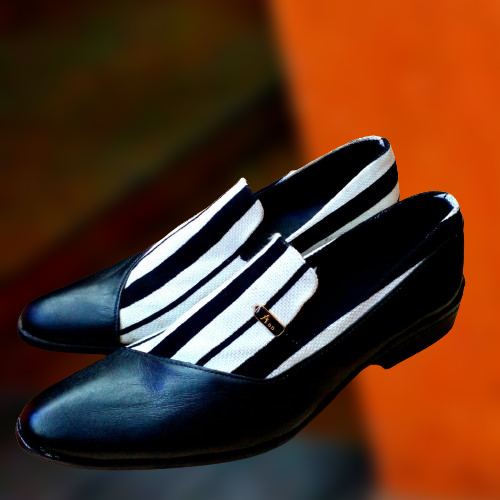Lagos Walk Men's Ankara Loafers – Stylish African Print Slip-On Shoes for Formal & Casual Wear Black White