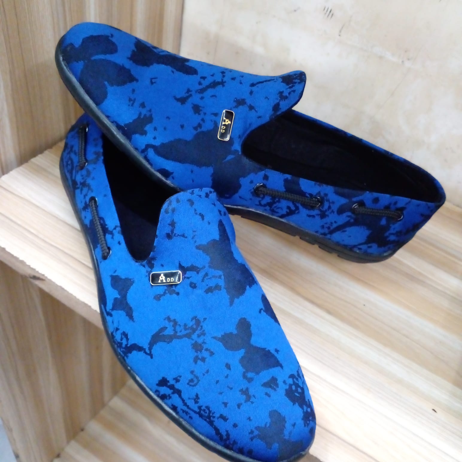 Men's Ankara Loafers – Stylish African Print Slip-On Shoes for Formal & Casual Wear Blue Patched