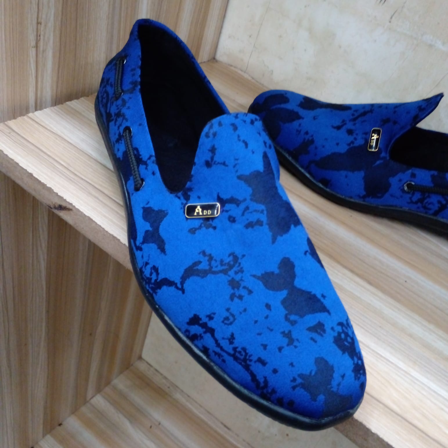 Men's Ankara Loafers – Stylish African Print Slip-On Shoes for Formal & Casual Wear Blue Patched