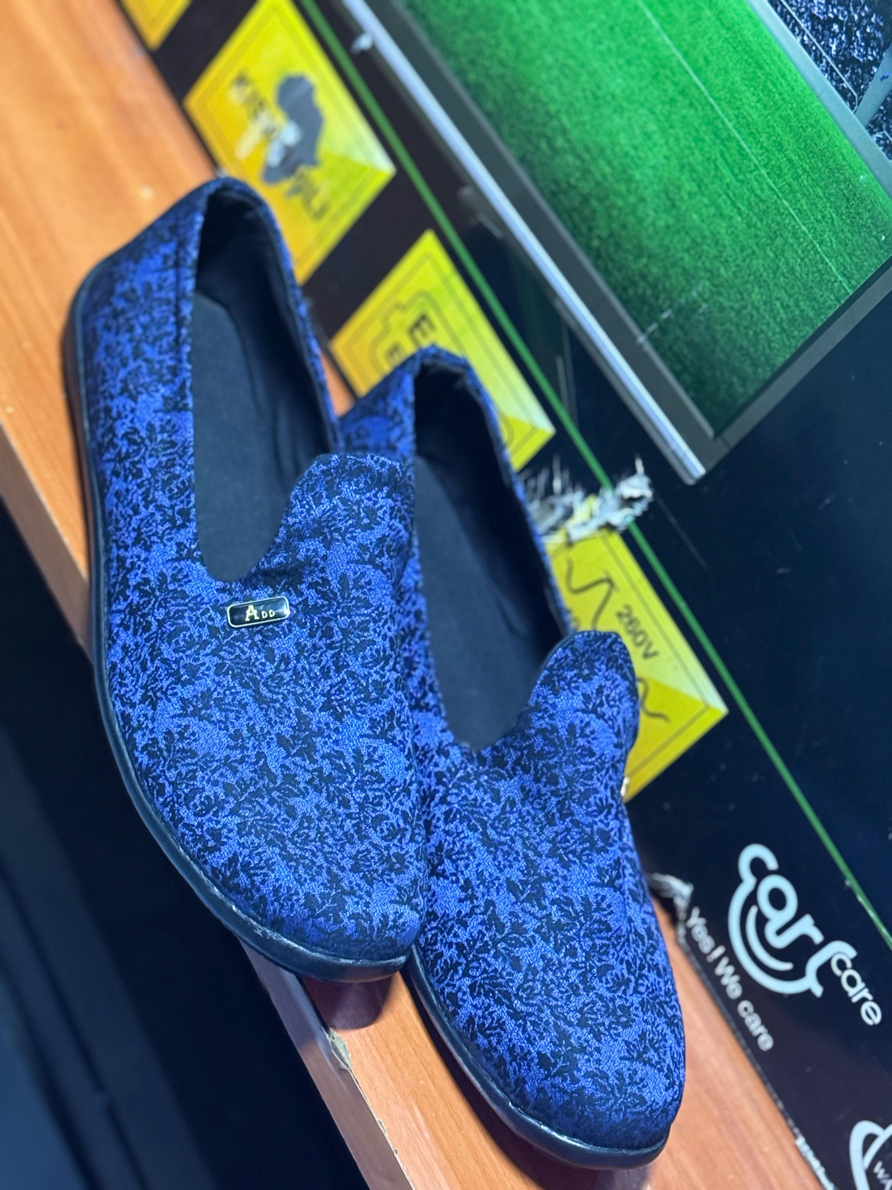 Men's Ankara Loafers – Stylish African Print Slip-On Shoes for Formal & Casual Wear Blue Patched