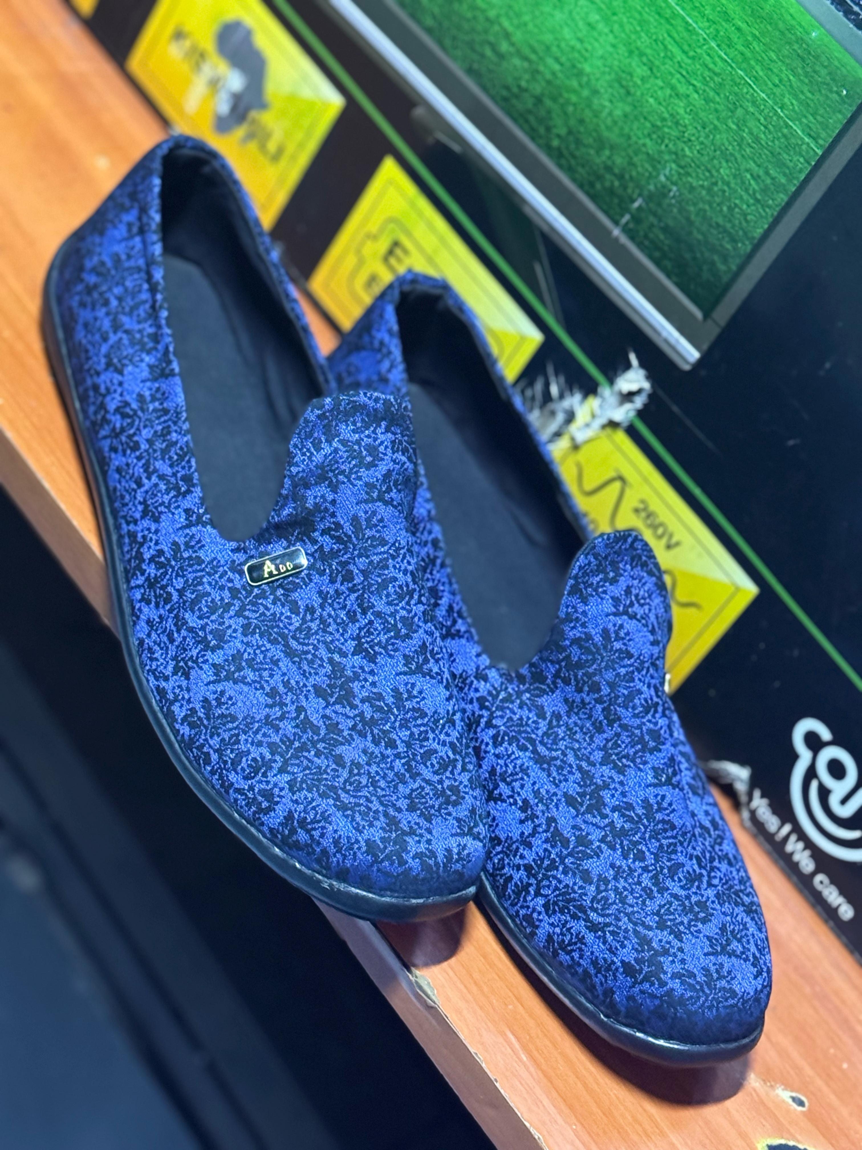 Men's Ankara Loafers – Stylish African Print Slip-On Shoes for Formal & Casual Wear Blue Patched