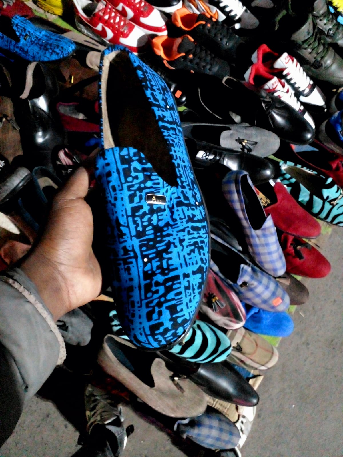 Men's Ankara Loafers – Stylish African Print Slip-On Shoes for Formal & Casual Wear Blue Patched.