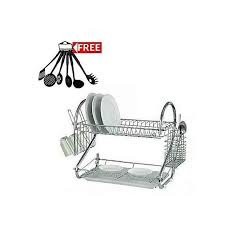 🤪🤪🤪On OFFER😁😁Rashnik Dishrack Kitchen Dish Drying Rack Over Sink Storage + free 6pcs nonstick spoons.Side Mounting Mug Stand and Cutlery Holder.
- Metal construction with attractive chrome platin
