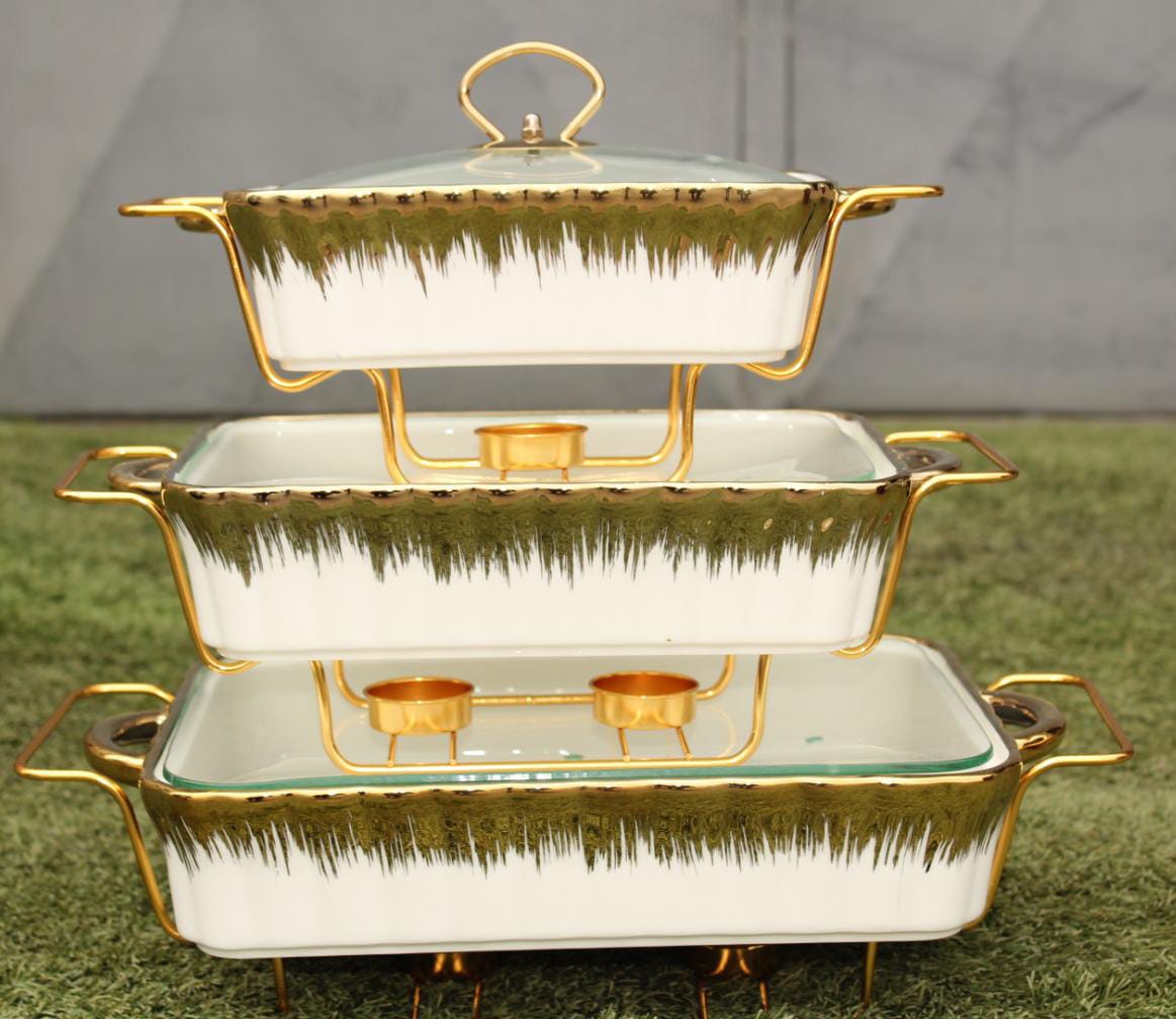 3 PIECE CERAMIC SERVING WARMERS, keeps you food at the right temperature