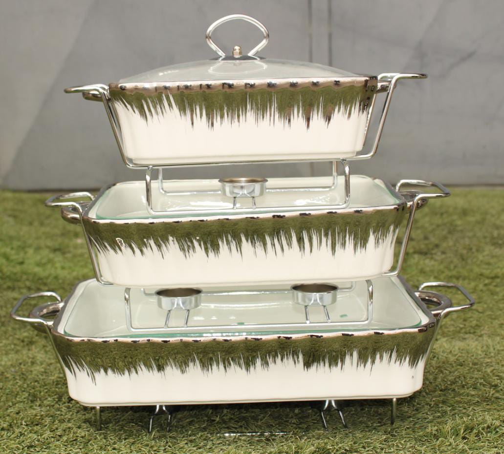 3 PIECE CERAMIC SERVING WARMERS, keeps you food at the right temperature