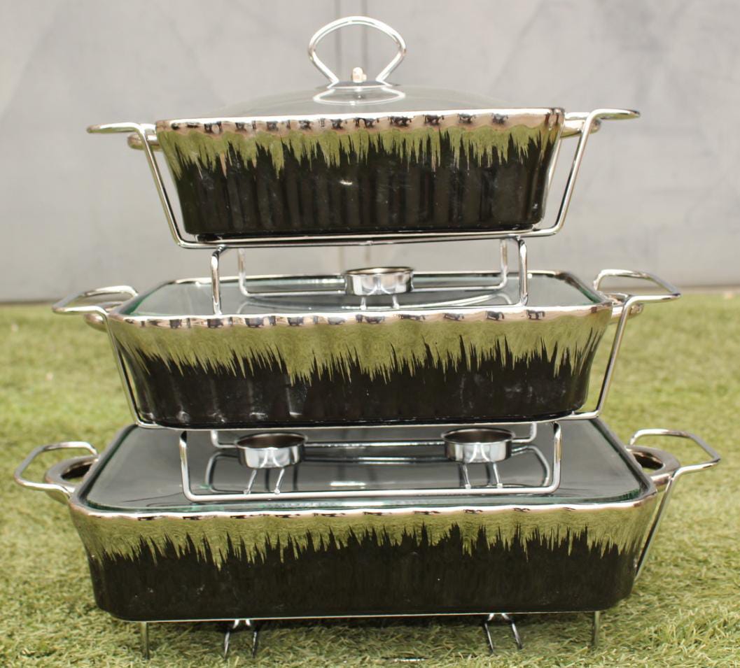 3 PIECE CERAMIC SERVING WARMERS, keeps you food at the right temperature