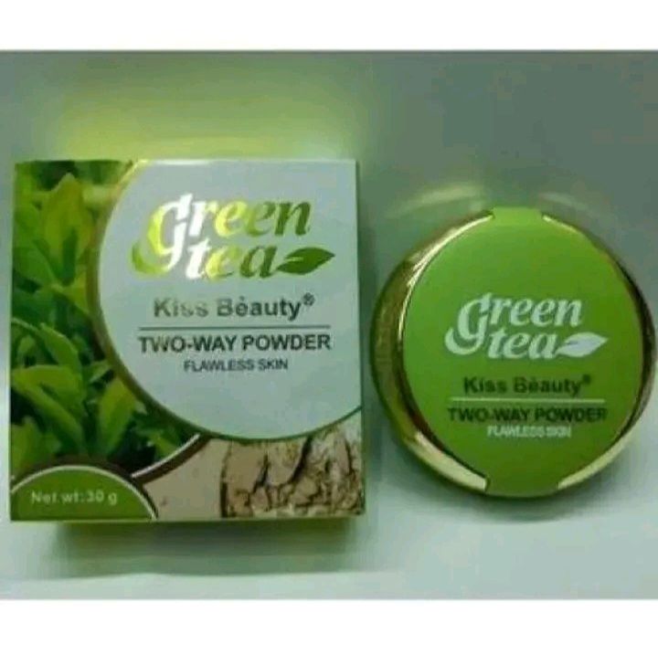 GREEN TEA TWO WAY POWDER. FOR ALL SKIN TYPES . FLAWLESS SKIN.  THE POWDER COMES WITH A FREE GIFT IF 38ML FOUNDATION.