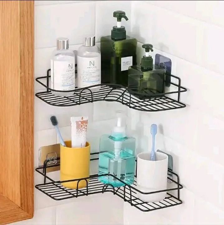 2Pcs Corner Shelves Metallic Triangle Bathroom/Kitchen Rack Storage Organiser