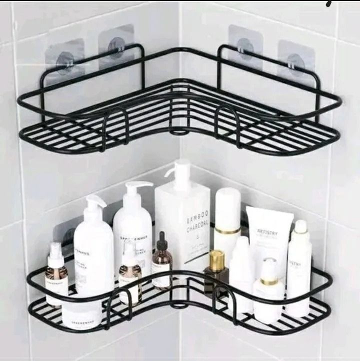 2Pcs Corner Shelves Metallic Triangle Bathroom/Kitchen Rack Storage Organiser