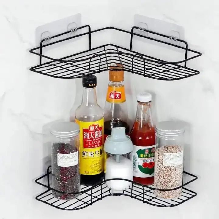2Pcs Corner Shelves Metallic Triangle Bathroom/Kitchen Rack Storage Organiser