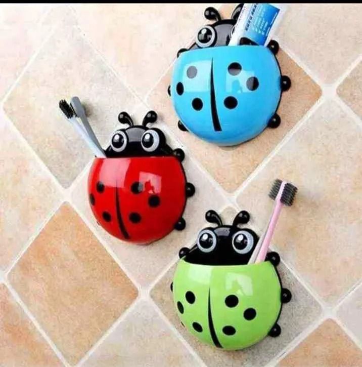 Lady bird tooth brush holder unique for kids sticks on wall