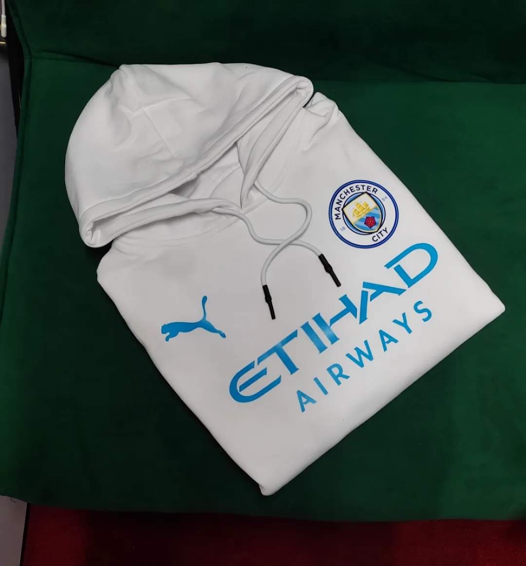 Custom Manchester City White Hoodie