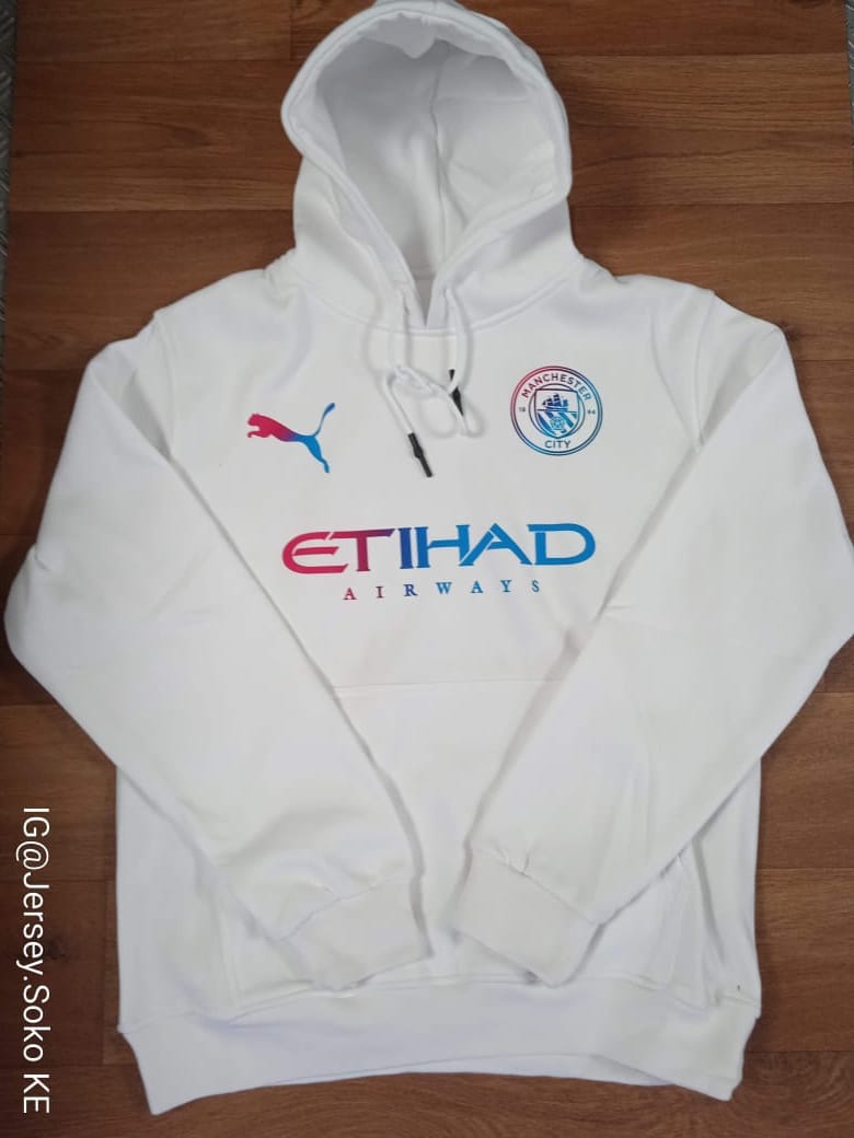 Custom Manchester City White Hoodie