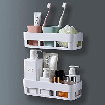 rectangular Simple adhesive plastic bathroom shelf