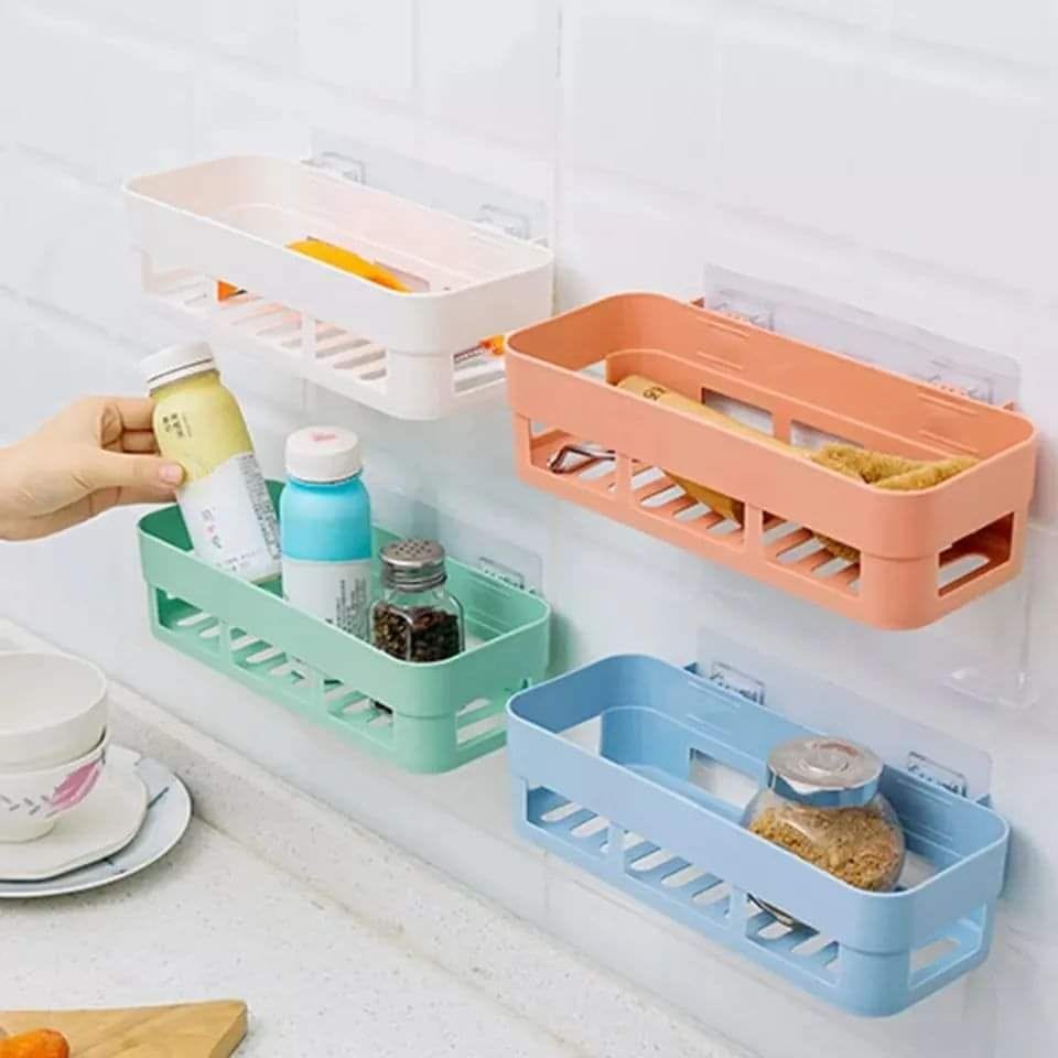 rectangular Simple adhesive plastic bathroom shelf