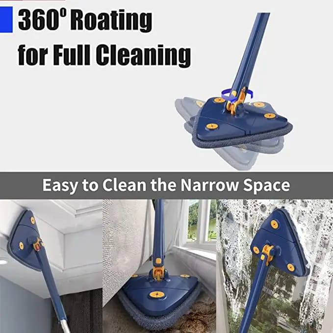 Triangle Mop 360 Rotatable Extendable Adjustable Cleaning Mop For Tubs, Tile Floor, Wall, Ceiling