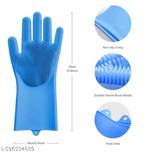 2PCS Silicone Washing Gloves - Reusable Dishwashing Gloves with Scrubber Pads, Non-Slip Grip, Heat Resistant & Waterproof for Kitchen Cleaning, Dishes, and Bathroom Scrubbing