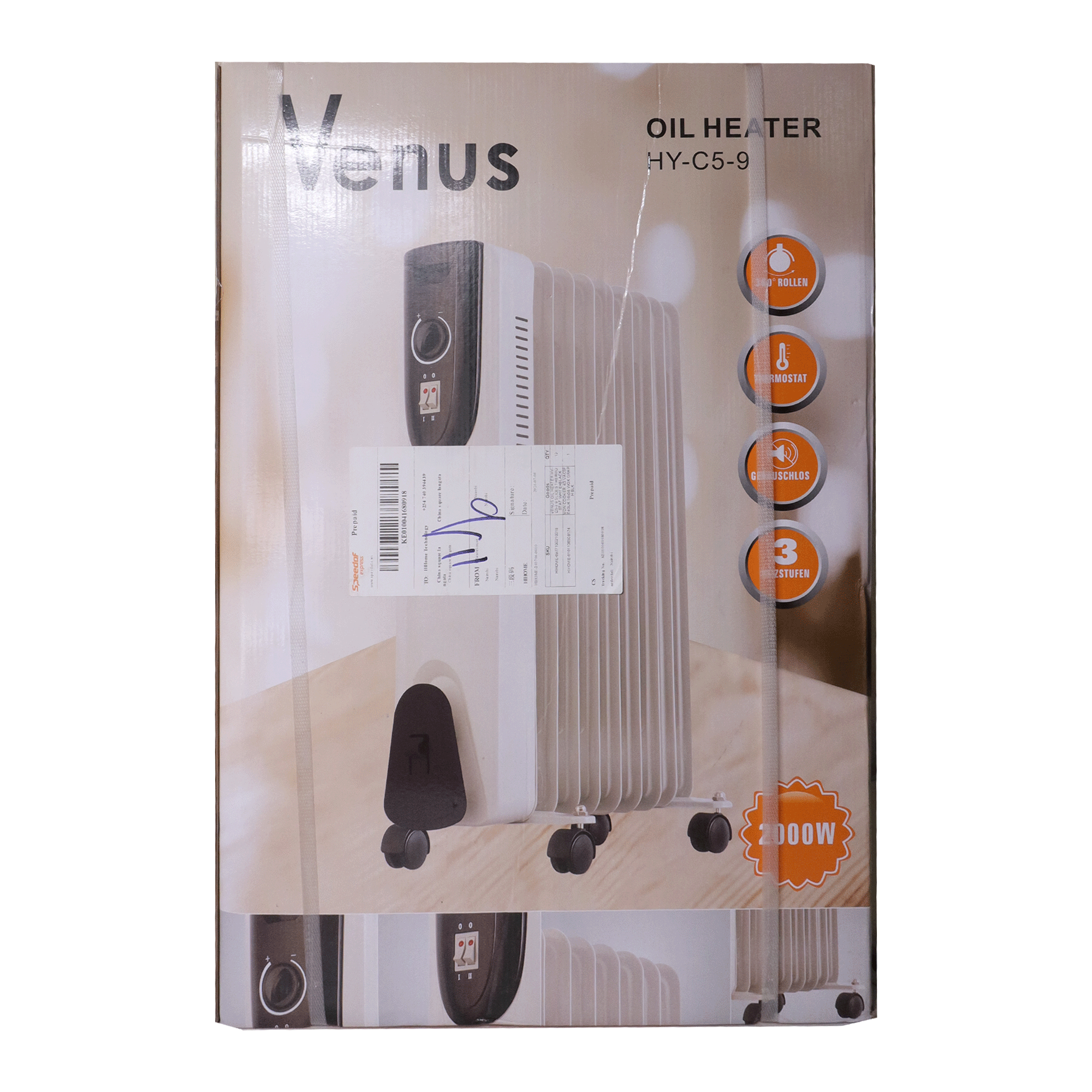 Venus Oil heater HY-C5-9. Has an oil-filled radiator. Thermostat, 360 rollen. 9100 watts