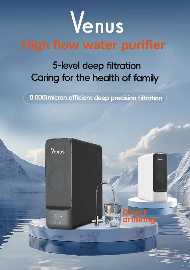 VENUS WATER PURIFIER BLACK.80 Watts. It is stored under sink to purifier flowing water coming out of the tap.