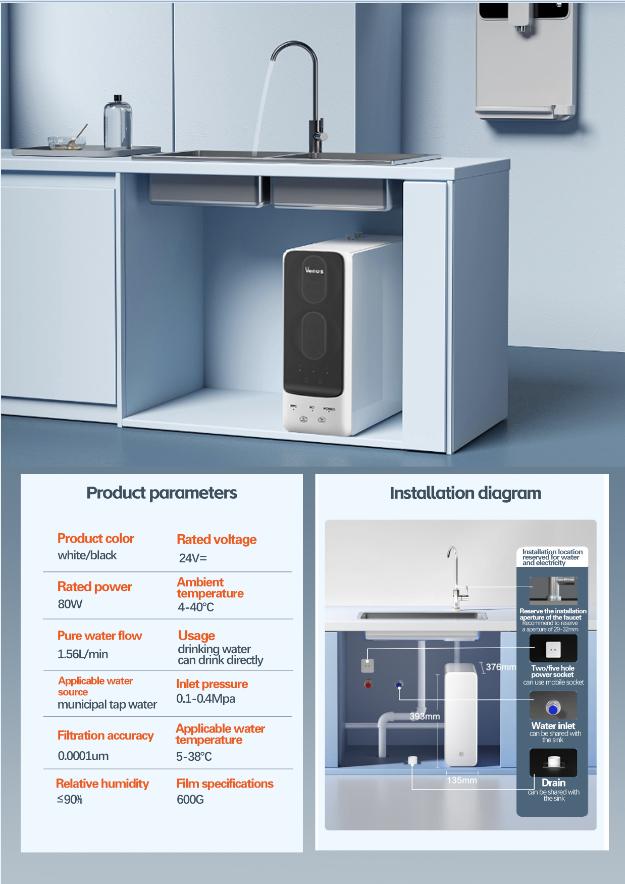 VENUS WATER PURIFIER WHITE Stored under the sink to filter flowing out of the tap. 80 watts. 600 GALLON FLOW