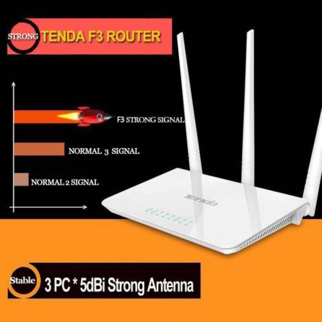 "Tenda F3 N300 300 Mbps Wireless WiFi Router with 3 High-Gain Antennas, 2.4GHz Band, Easy Setup, Secure WPA/WPA2 Encryption, Wide Coverage, and Bandwidth Control for Home and Office Use"