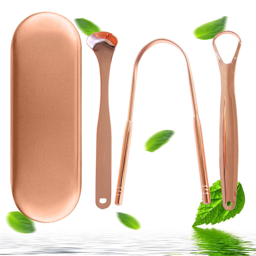 Tongue Scraper Tongue Cleaner for Adults - Professional Tongue Cleaning Tool to Reduce Bad Breath, Stainless Steel Tongue Scrapers (Rose Gold)